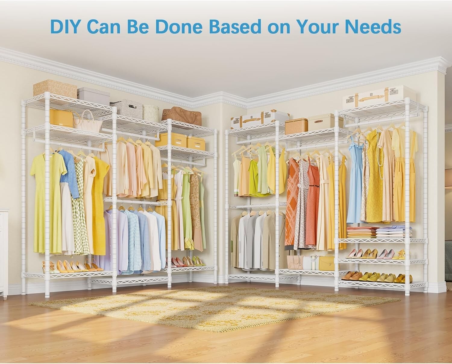 Freestanding White Closet Wardrobe Rack - Supports 890 lbs, 8 Shelves Included