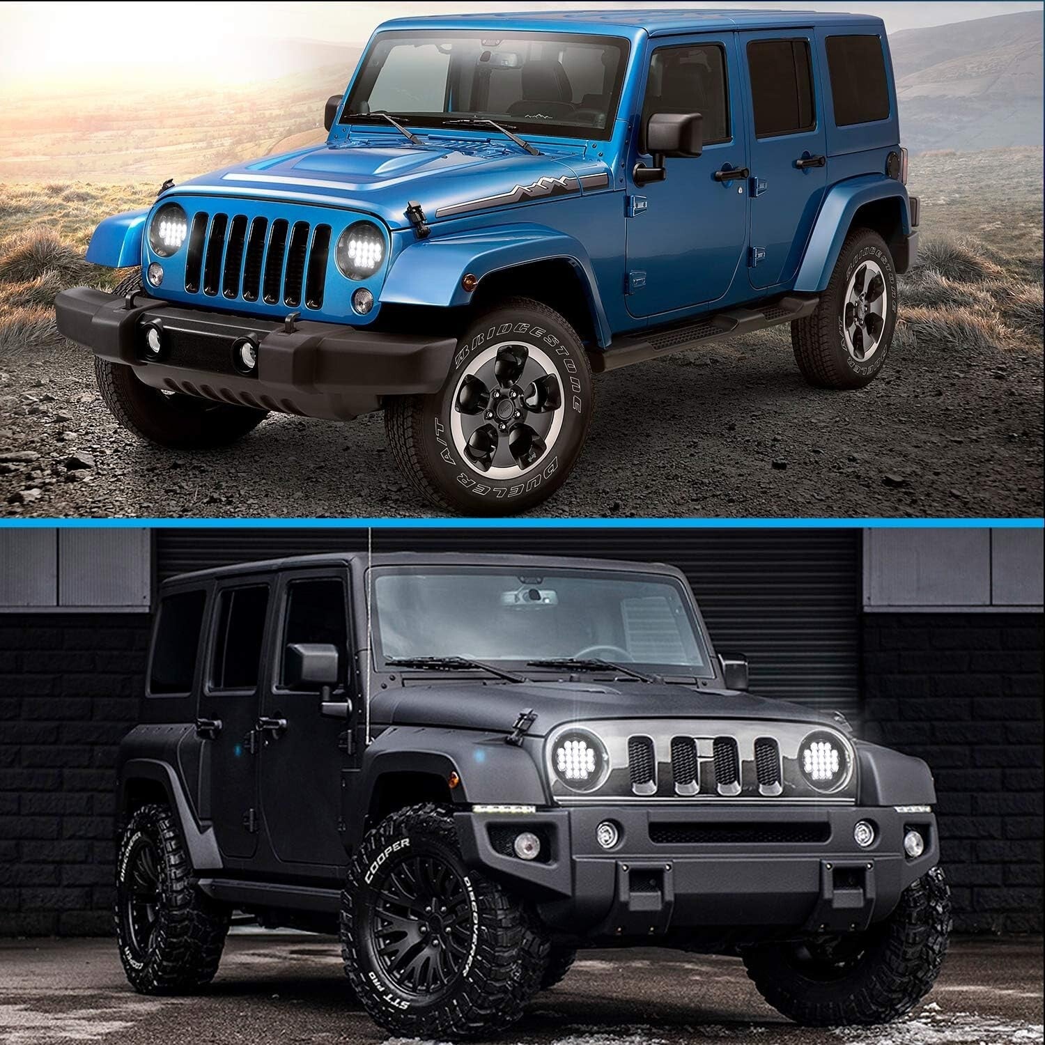 High Beam 7-Inch LED Headlights - 105W with DRL for Jeep Wrangler & Motorcycles