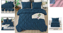 Load image into Gallery viewer, Luxurious California King Comforter Set, Navy Blue Pinch Pleat Design - 3 Pieces