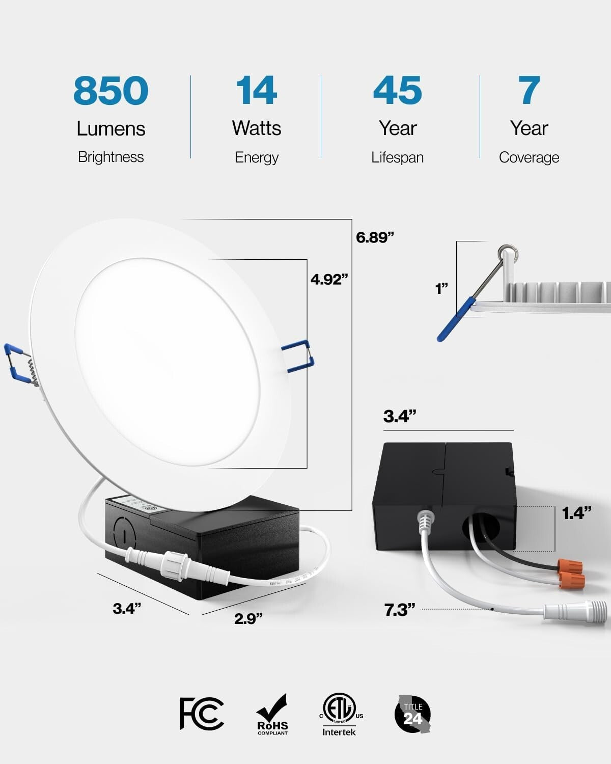 Sunco 48 Pack 6 Inch Slim LED Downlights - Dimmable & Safe Flush Mount Design