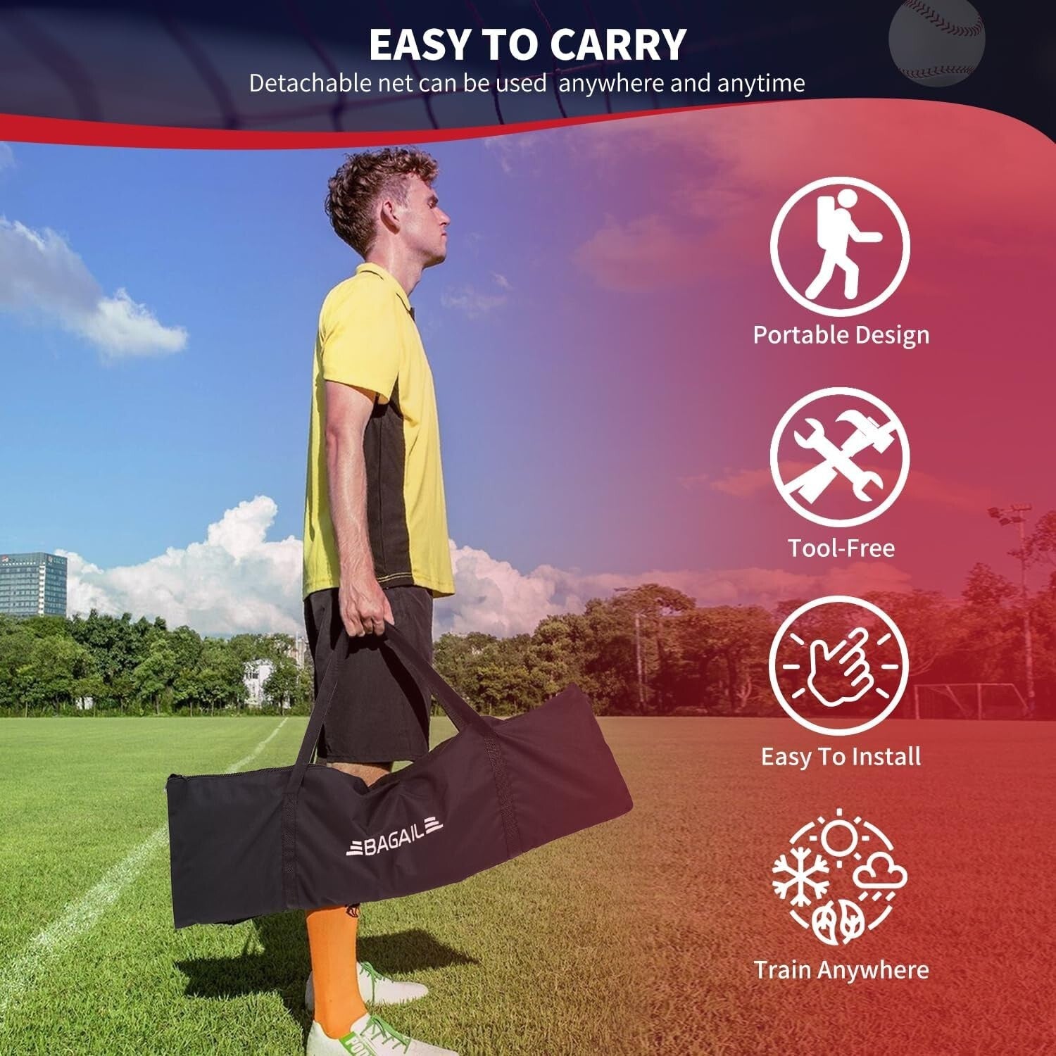 Durable 7x7 ft Bow Frame Net with Adjustable Tee & Strike Zones for Training