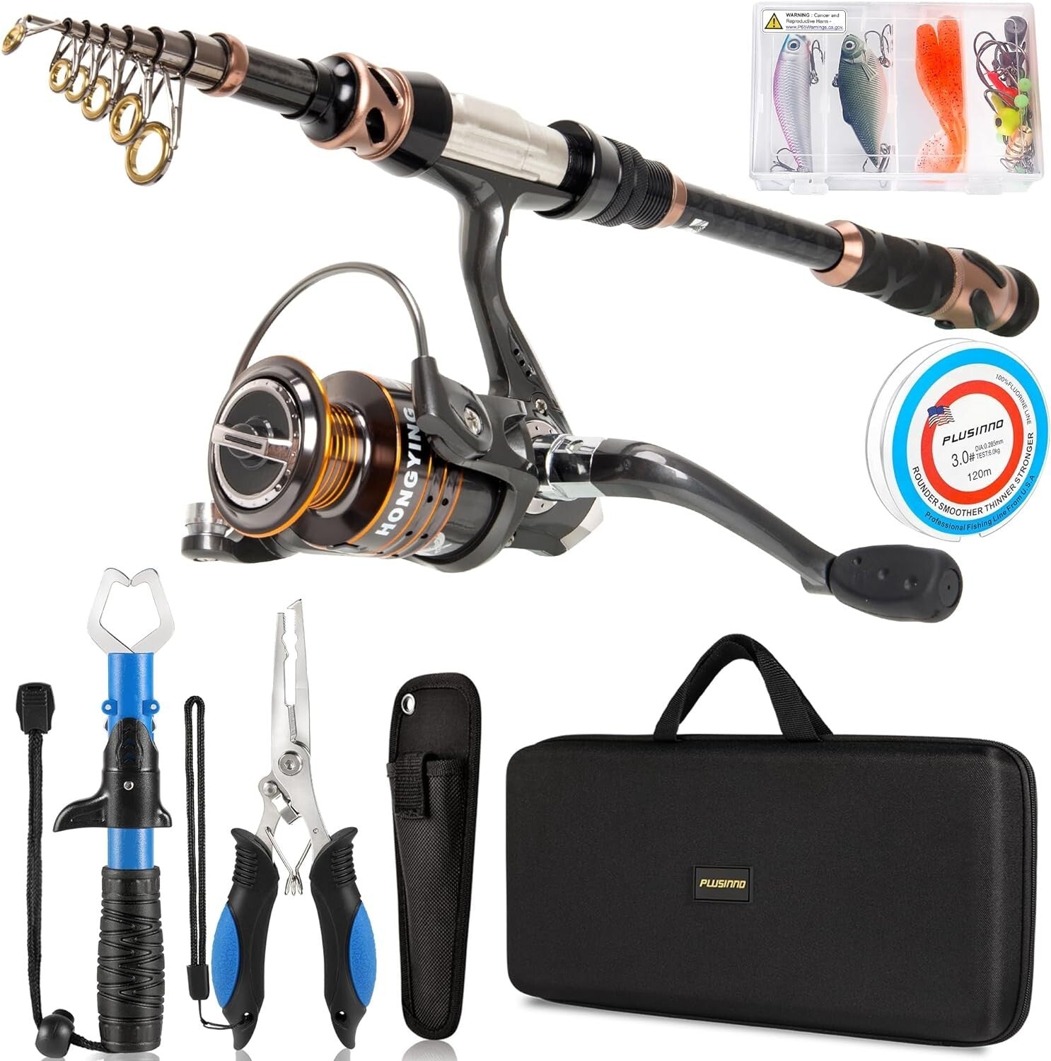 Portable Carbon Fiber Fishing Combo with Carrier Case - Great Gift for Anglers