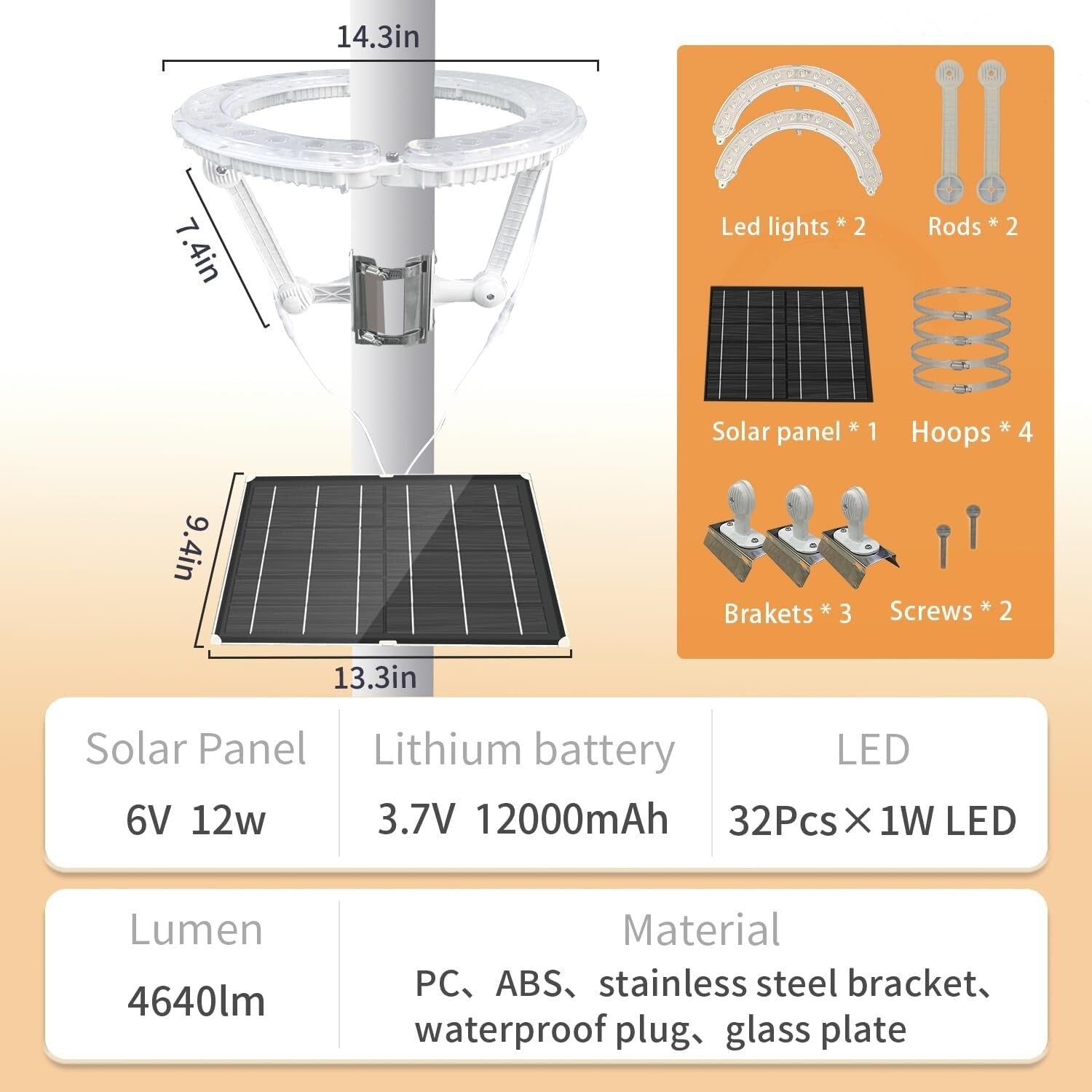 All-Weather 4640 Lumen Solar Flagpole Light with Automatic Dusk to Dawn Sensor