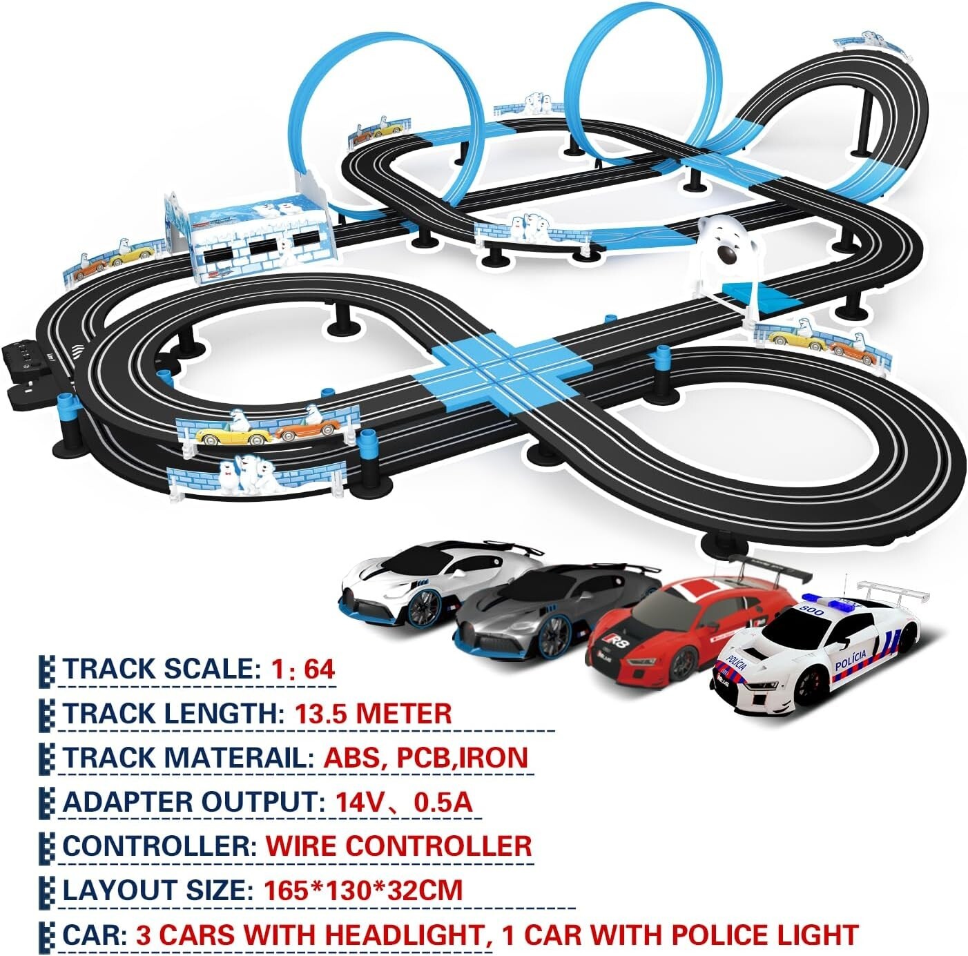 13.5M Slot Car Track Set with 4 Licensed Cars - Perfect for Family Racing Fun