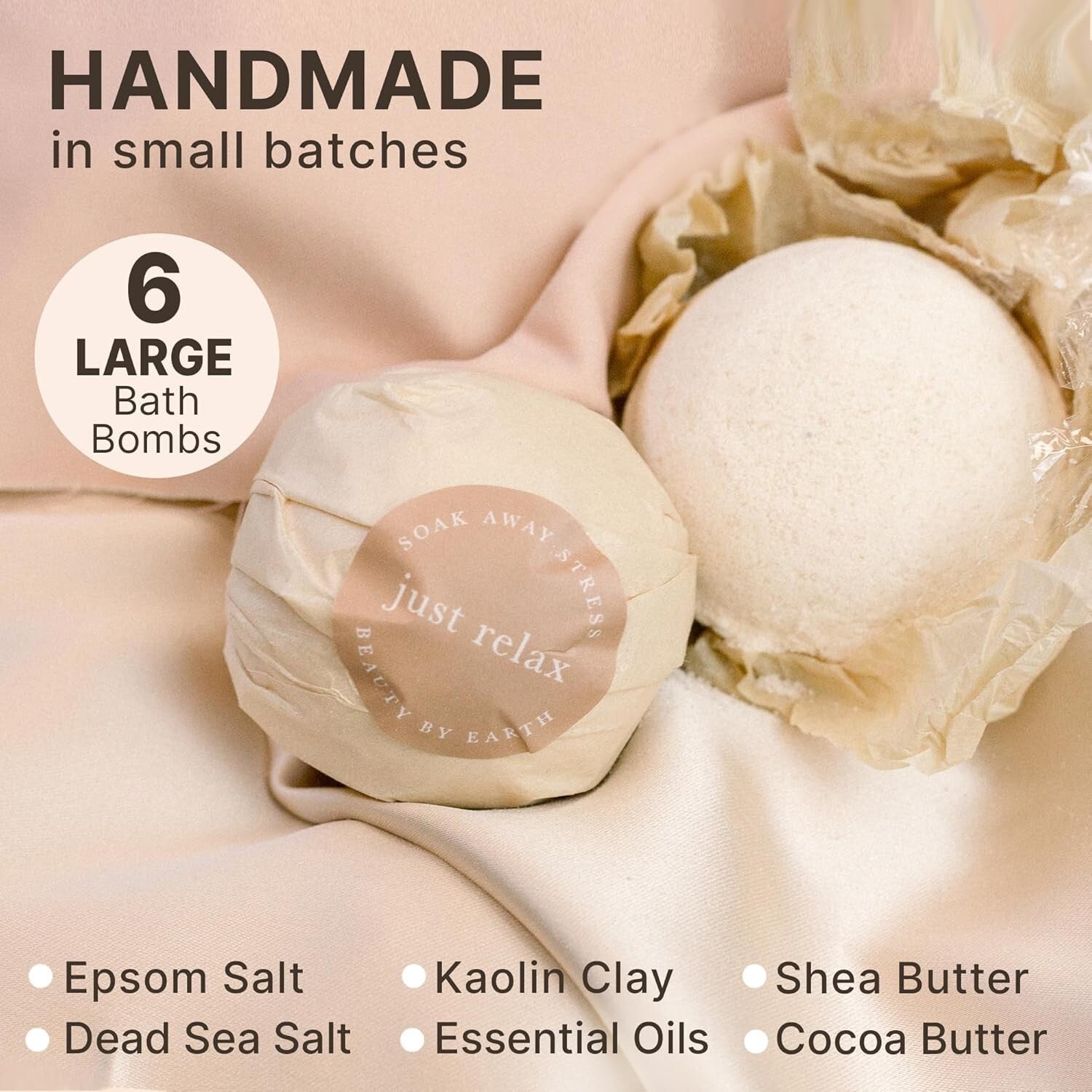 Handmade Relaxing Bath Bomb Gift Set - 6 Large Aromatic Bombs for Stress Relief