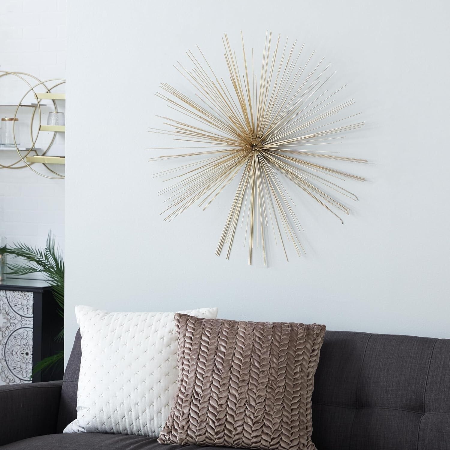 Elegant 32" Gold Satin Finish Metal Starburst Wall Sculpture for Modern Homes