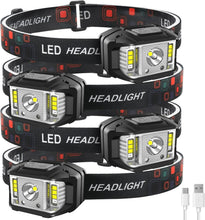 Load image into Gallery viewer, 1200 Lumen Motion Sensor Rechargeable Headlamp - 4 Pack, Waterproof &amp; Lightwe...