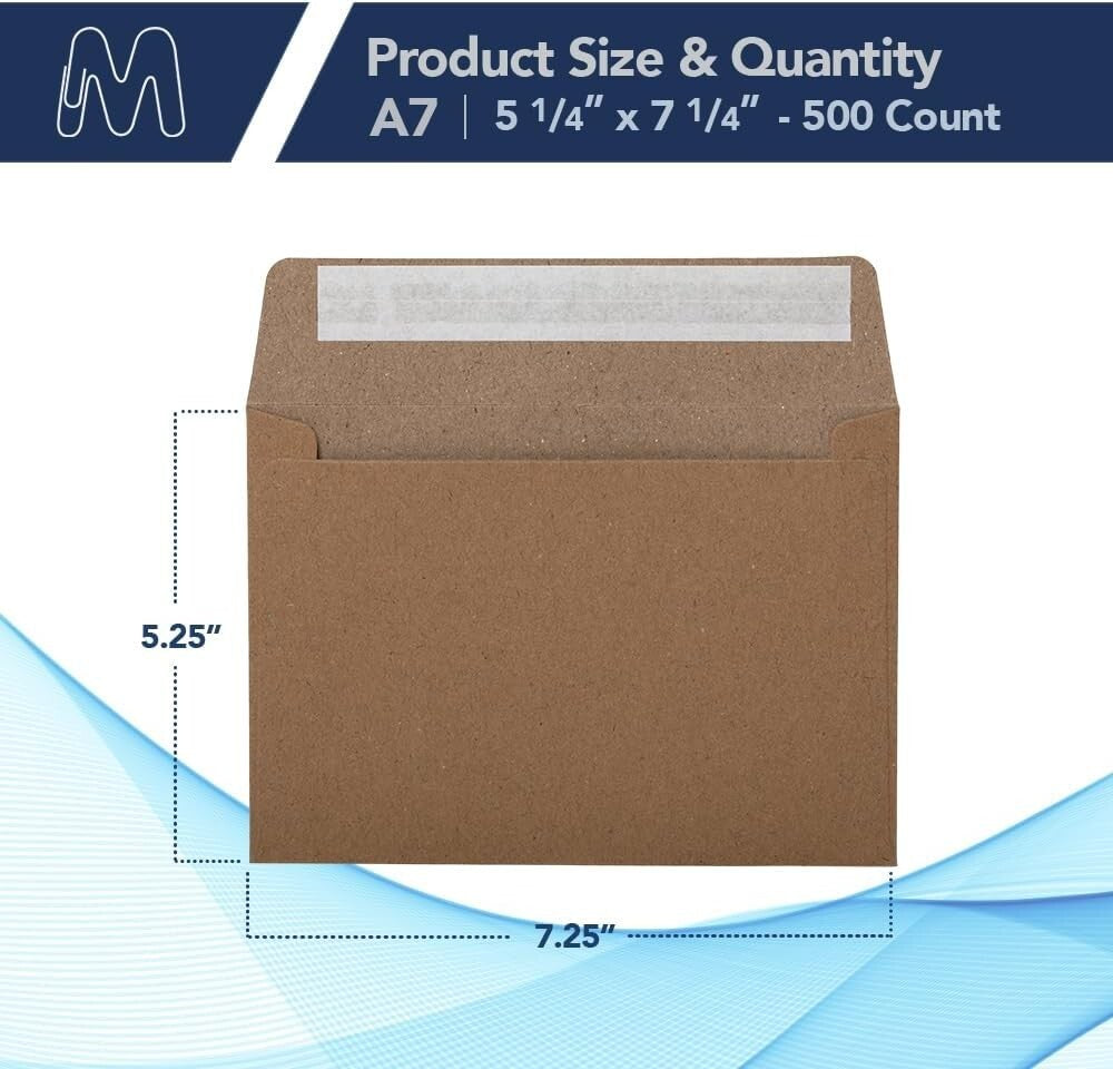 A7 Self-Seal 500 Pack Kraft Envelopes – Perfect for Invitations & Greeting Cards