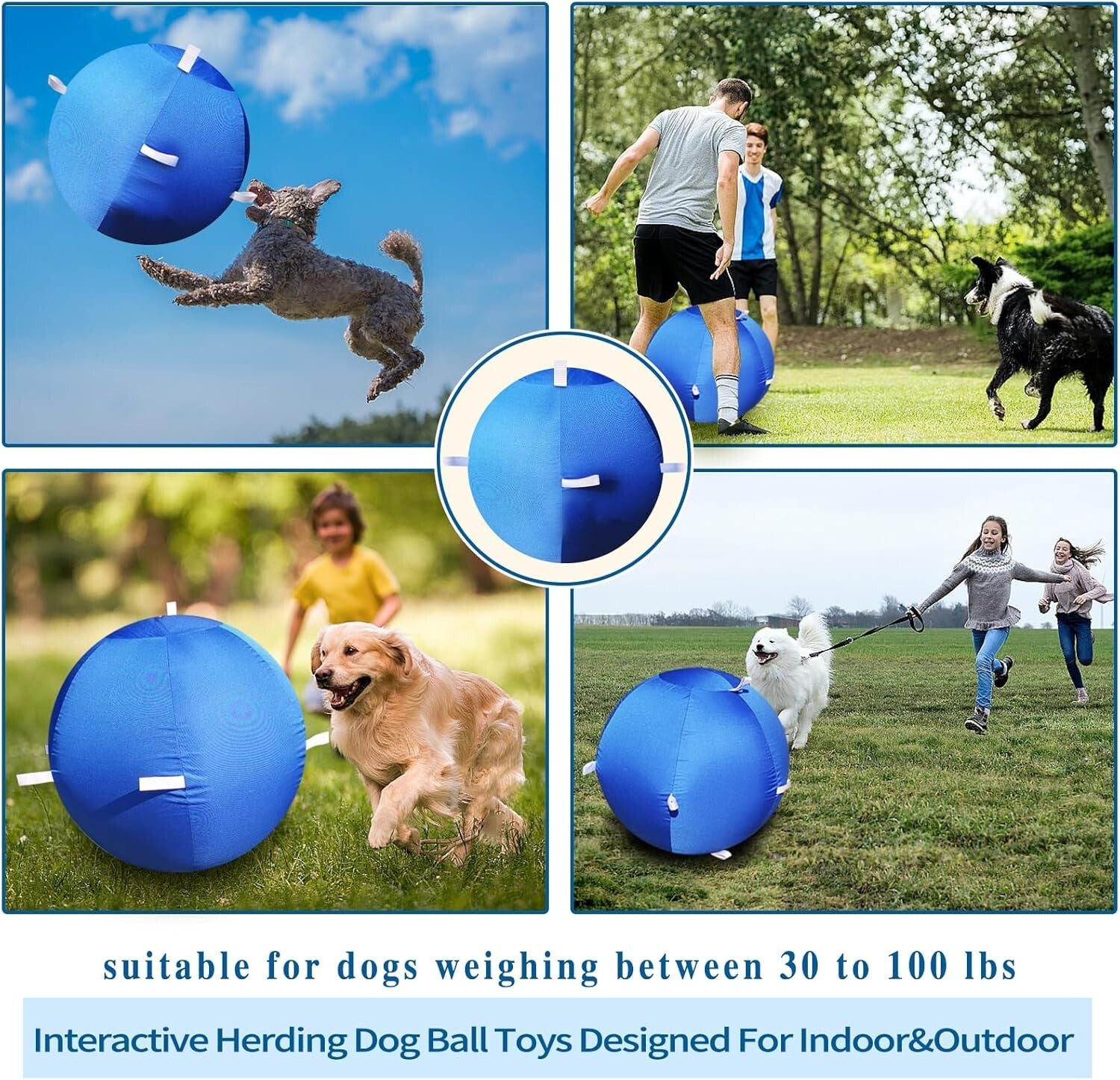 Durable Anti-Burst 25" Dog & Horse Soccer Ball with Safety Cover in Blue