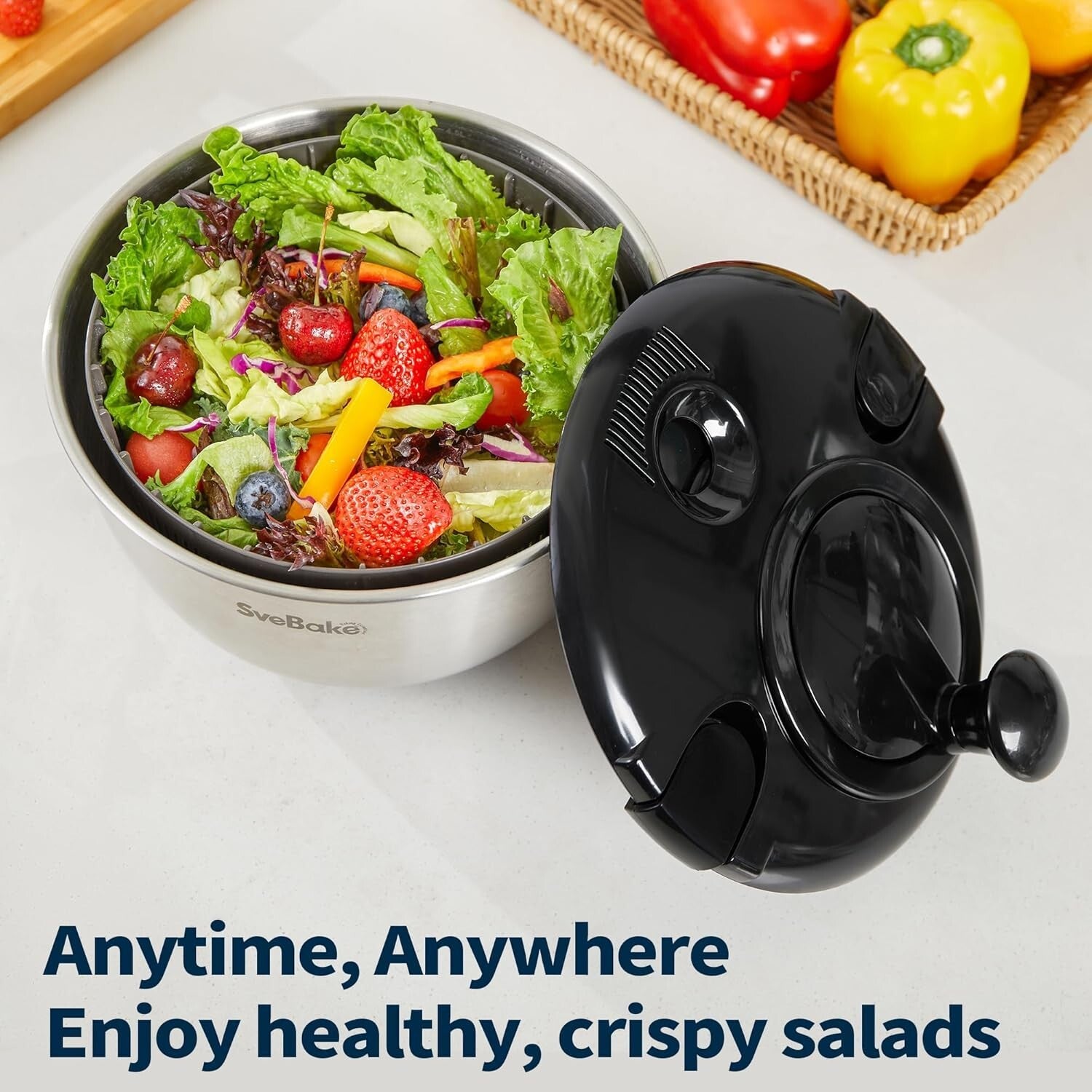 Dishwasher Safe Stainless Steel Salad Dryer with Precision Crank & Non-Slip Base