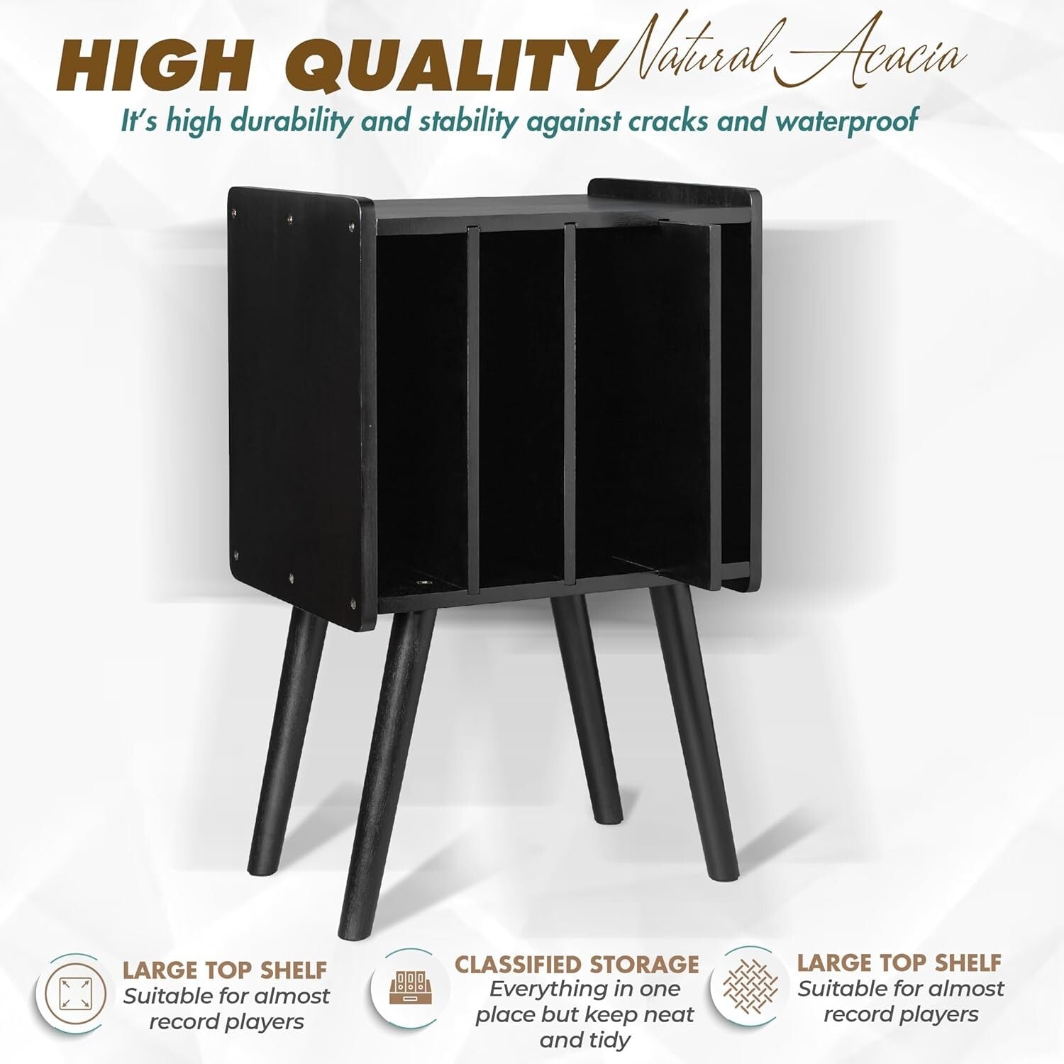 Elegant 2-Tier Wooden Record Player Stand with Anti-Slip Protection - 4 Cabinets