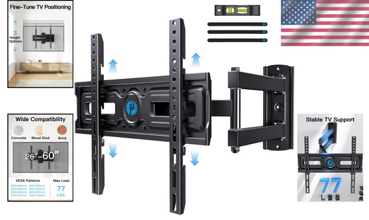 Durable Full Motion Wall Mount for TVs 26-60 Inches - Tilt & Swivel Convenience