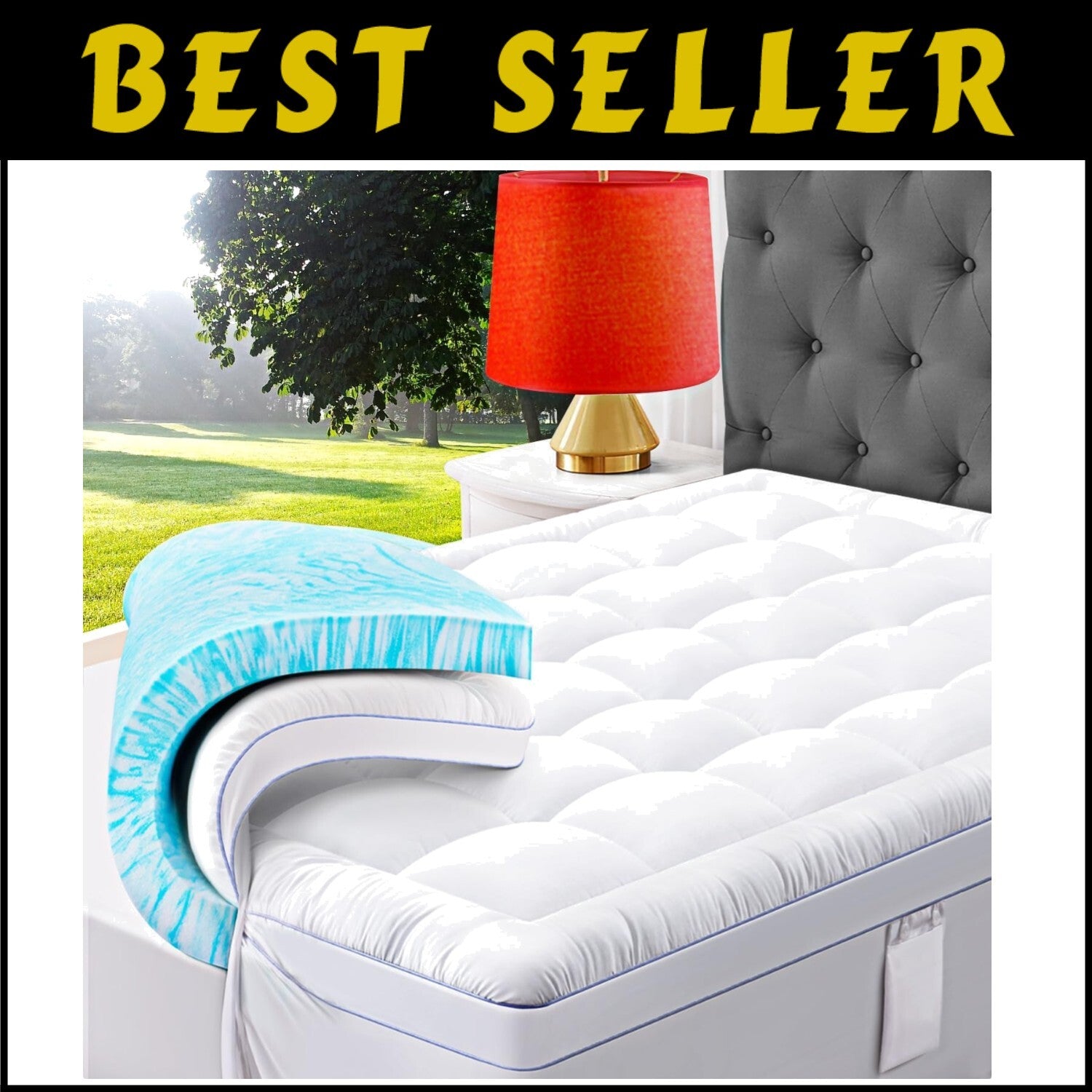 Queen Mattress Topper with Cooling Gel & Pillowtop - Ideal for Back Pain Relief