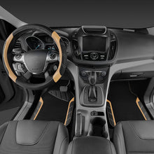 Load image into Gallery viewer, Sporty Microfiber Leather Steering Wheel Cover &amp; Waterproof Floor Mats Combo