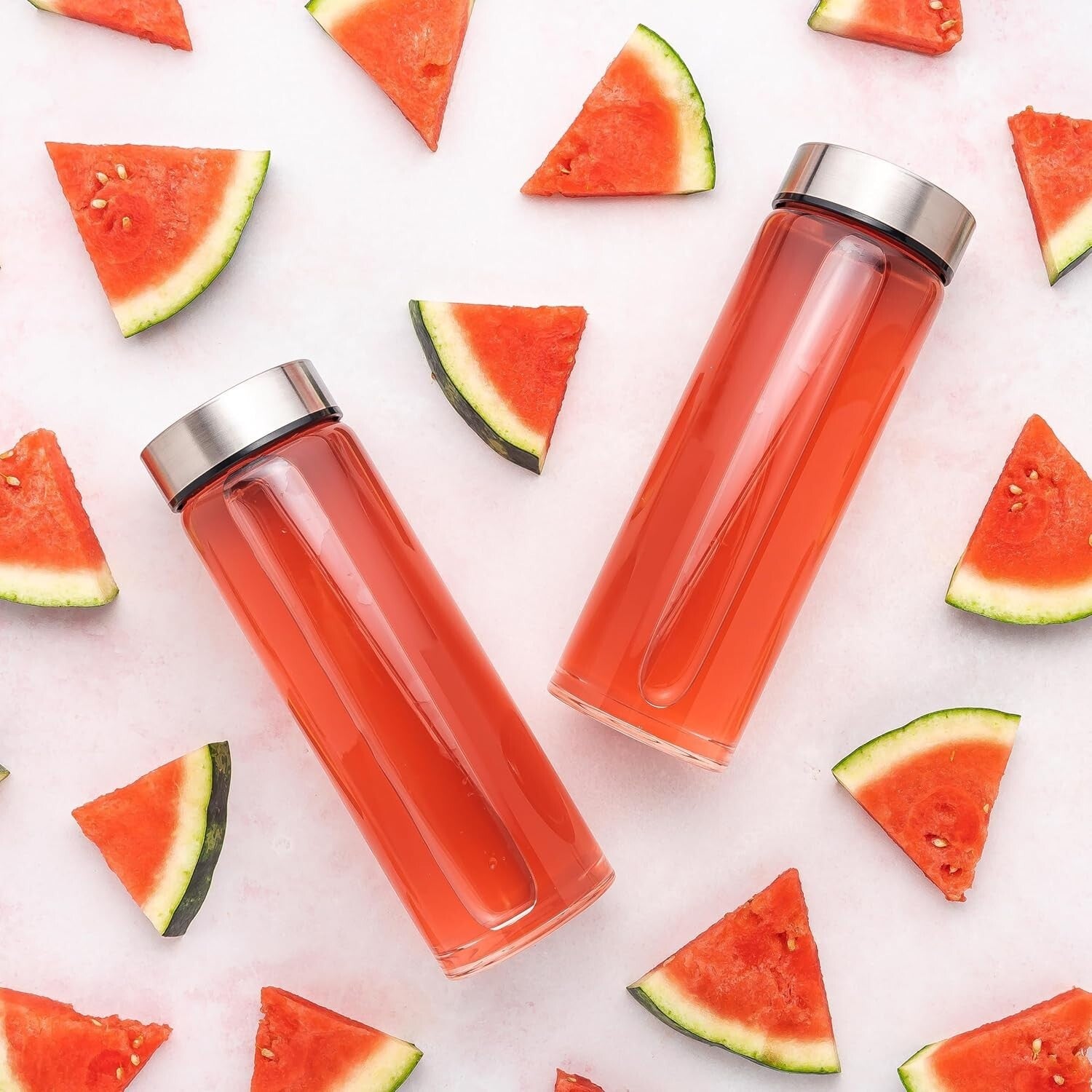 Reusable 16oz Wide Mouth Glass Bottles with Airtight Lids - 4 Pack for Juicing