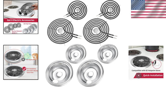 6" & 8" Drip Pan and Burner Element Set for GE & Hotpoint Stoves - Easy Care