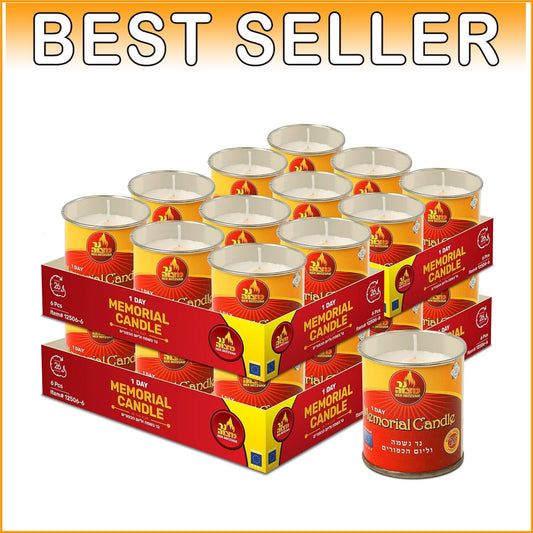 Elegant Unscented 24-Hour Yom Kippur Candle Set in Durable Tin Holders - 24 Pack
