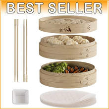 Load image into Gallery viewer, Lightweight 10-Inch Bamboo Steamer with Ceramic Dish for Flavorful Cooking