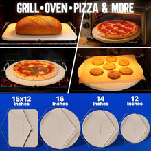 Load image into Gallery viewer, Natural Cordierite Baking Stone for Oven &amp; BBQ Grill - 16-Inch, Includes Scraper