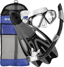 Load image into Gallery viewer, Lightweight Snorkeling Set: Full Foot Pocket Fins, Adjustable Fit Snorkel Mask