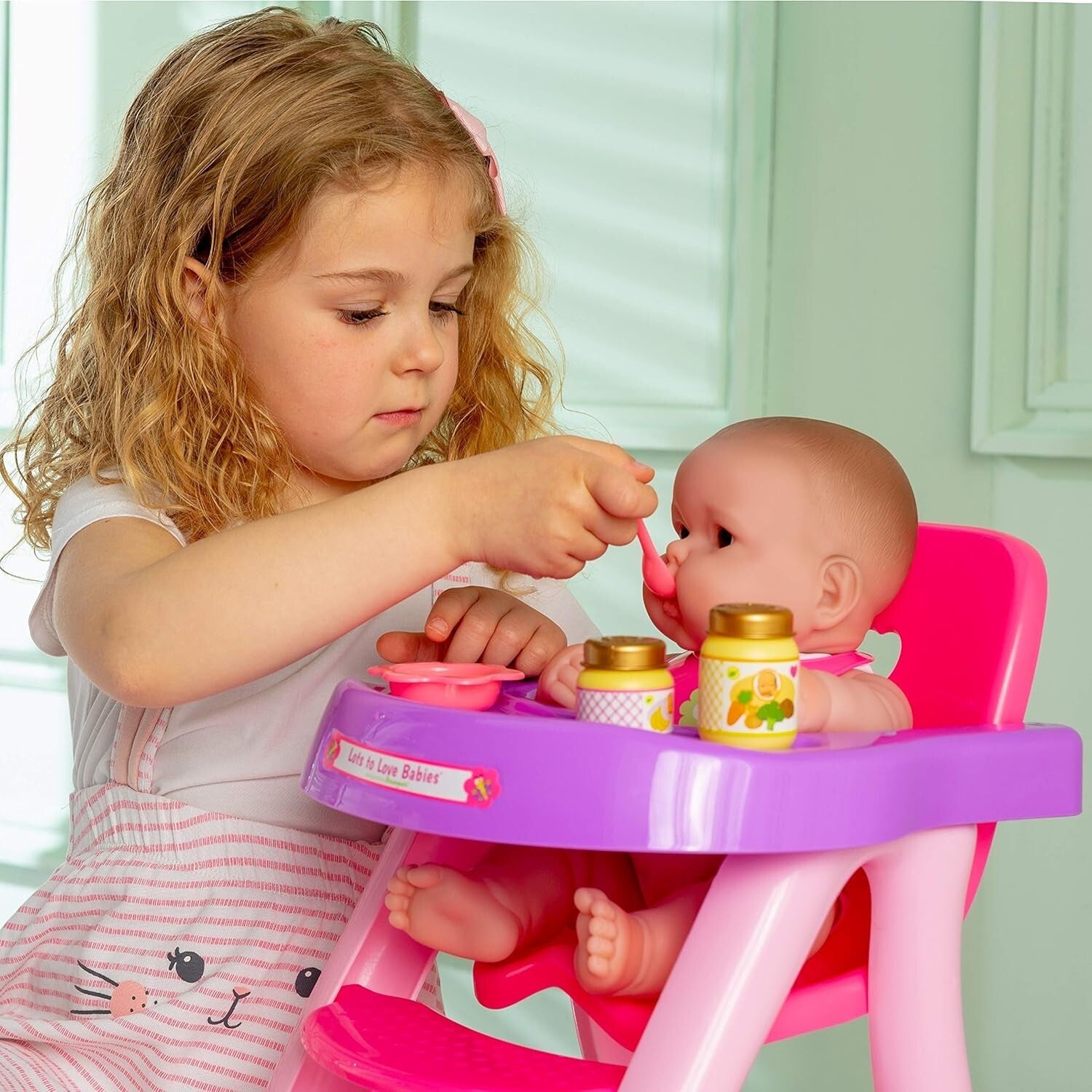 Interactive 14-Inch Doll and High Chair Set - Fun Feeding Accessories Included