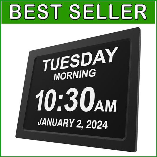 Dementia Clock 2025: 12-Inch Large Digital Display with Custom Alarms in Black