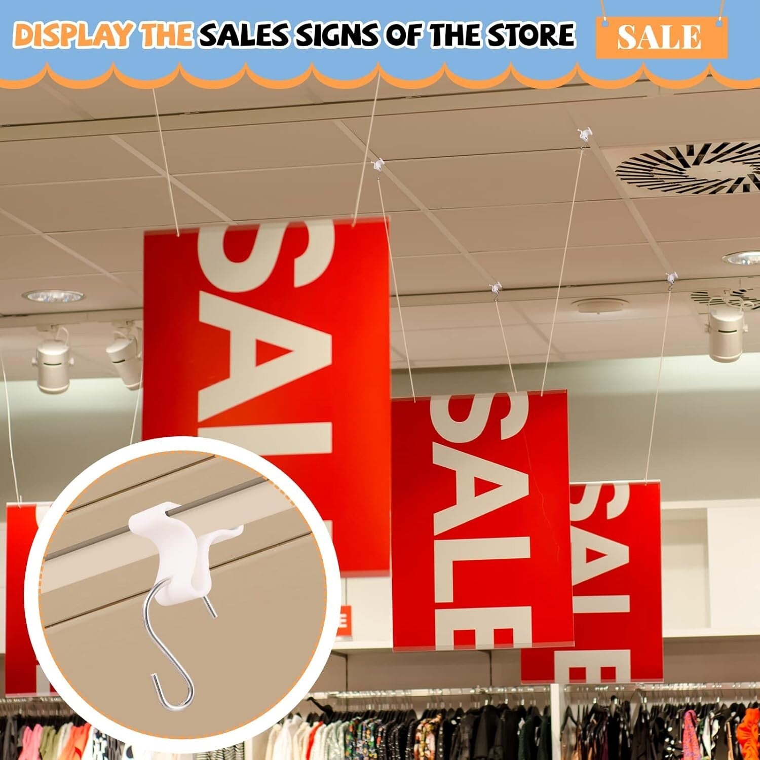 70 Pack Ceiling Hooks & Clips for Classrooms - Durable White Decor Solution