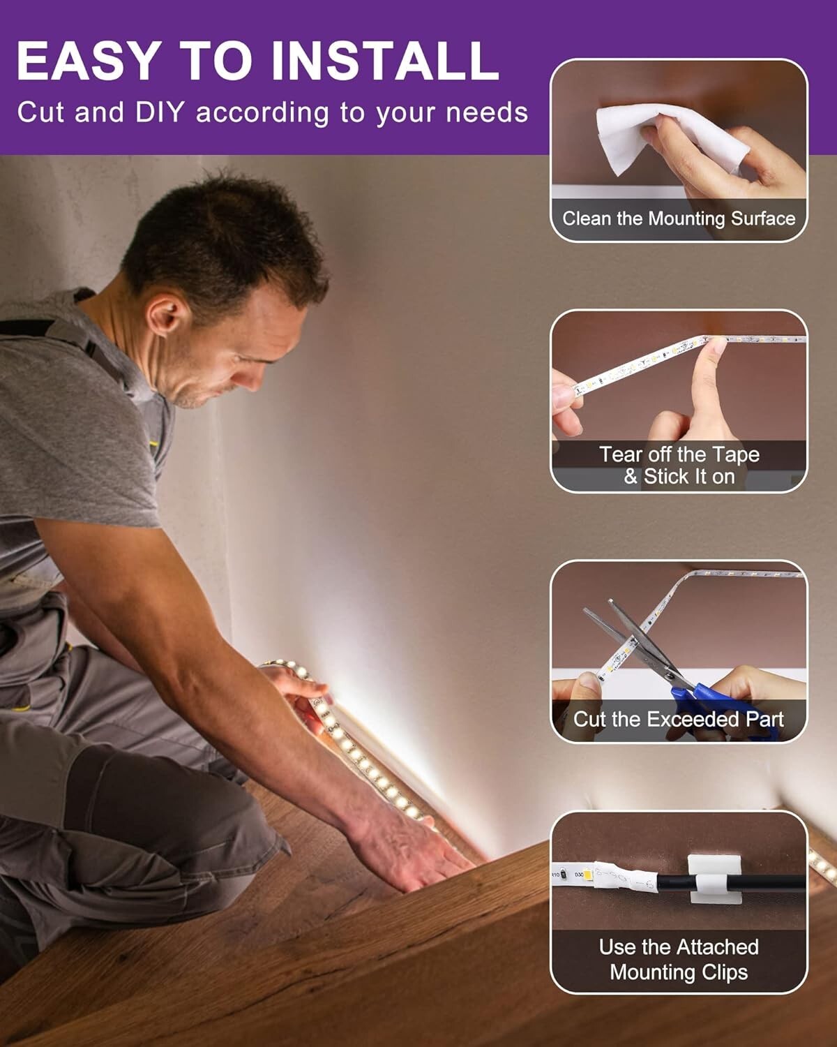 16.4ft Energy Efficient LED Tape Light, Dimmable 4000K - Ideal for Any Room