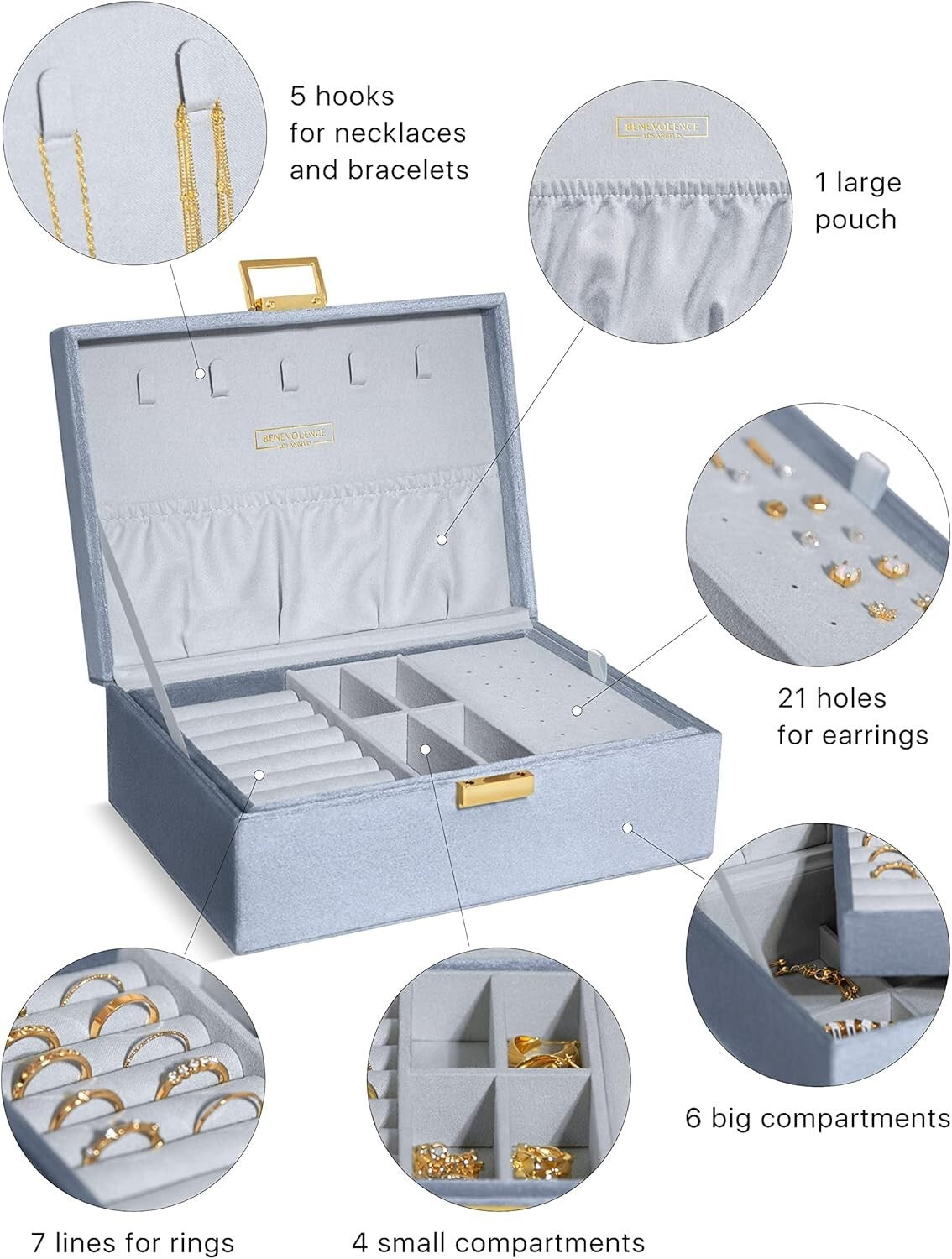 Chic Periwinkle Blue Jewelry Box - Velvet 2-Layer Organizer with Decorative Lock