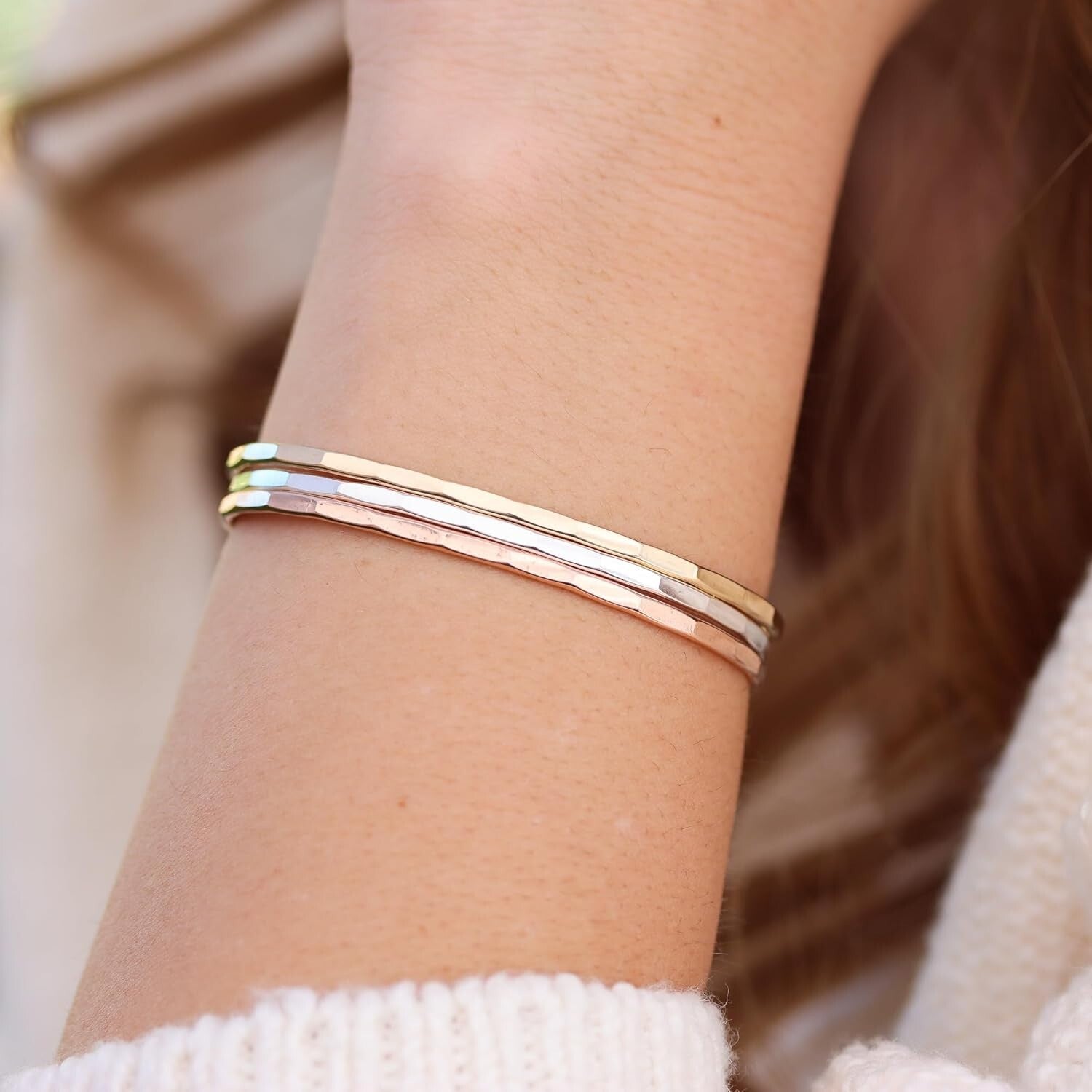 Elegant 14K Gold Fill Hammered Cuff Bracelet - Handmade Women's Jewelry