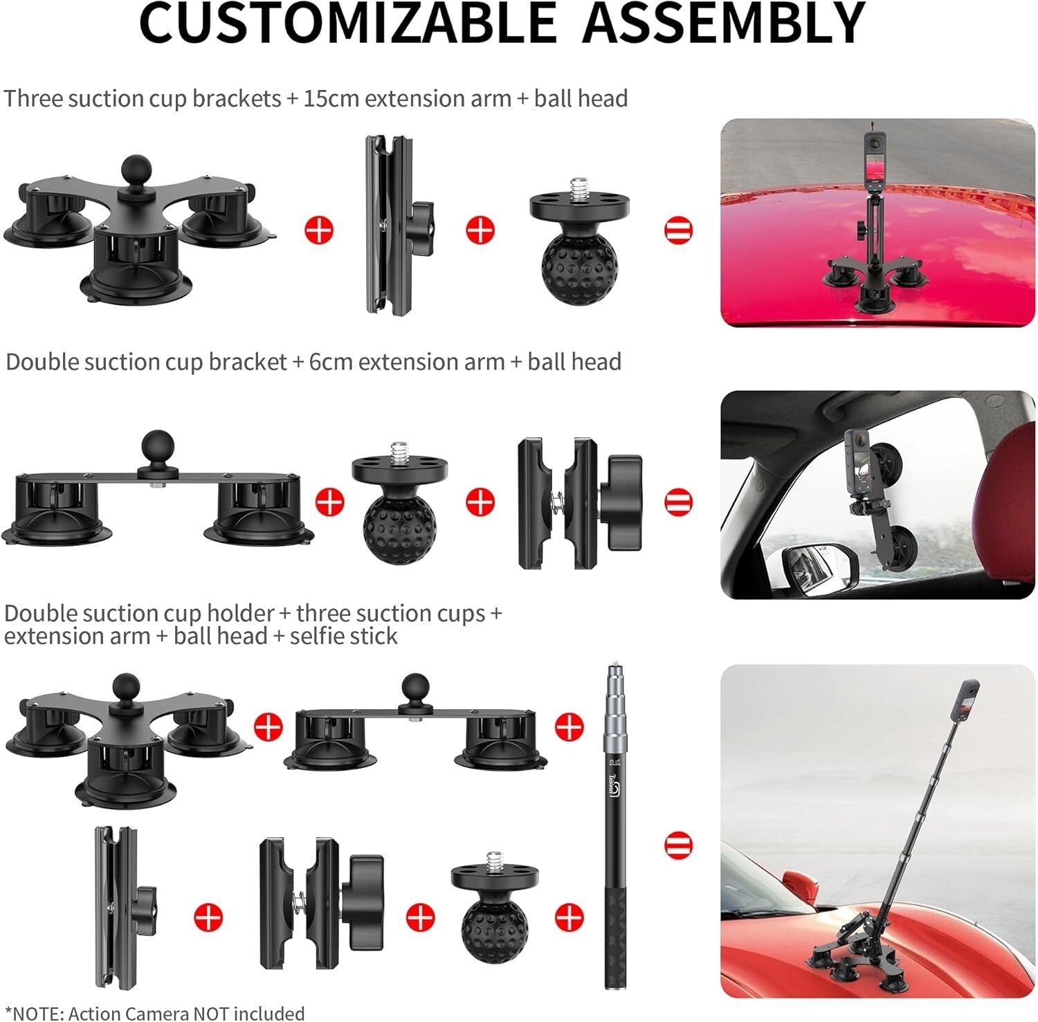 Complete Suction Car Mount Kit for Insta360 & GoPro - Ideal for Vlog Adventures