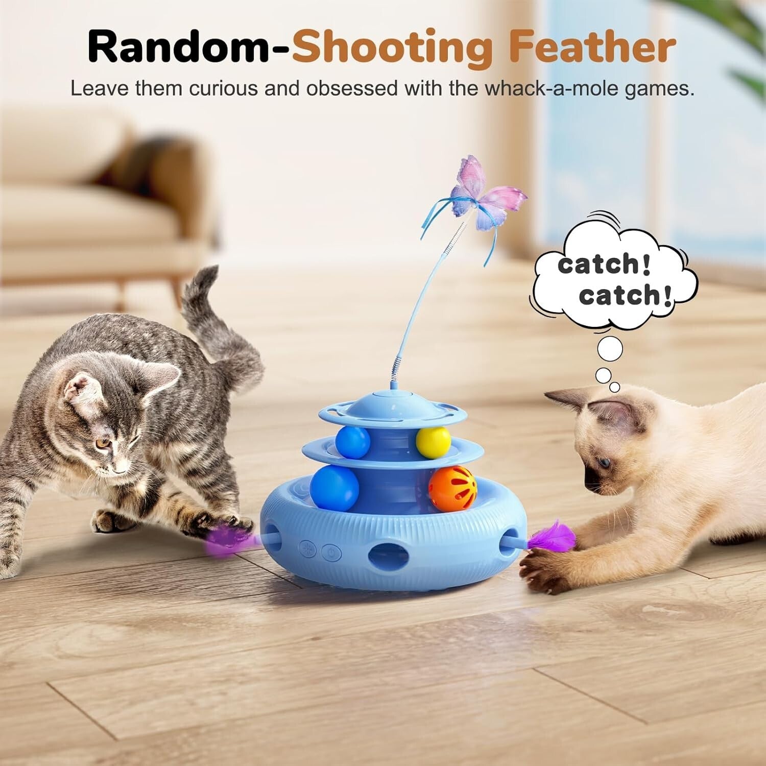 Rechargeable Touch-Activated Cat Toy: 4-in-1 Game with Feather Movement & Balls