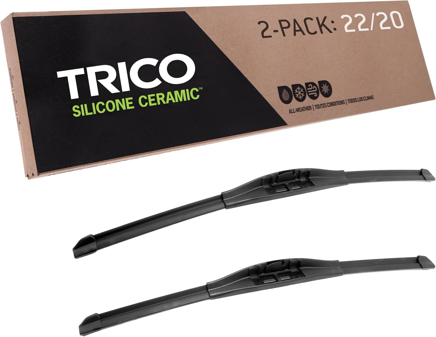 Ceramic Coated Wiper Blades 22" & 20" for Clear Vision - Automotive Pack of 2