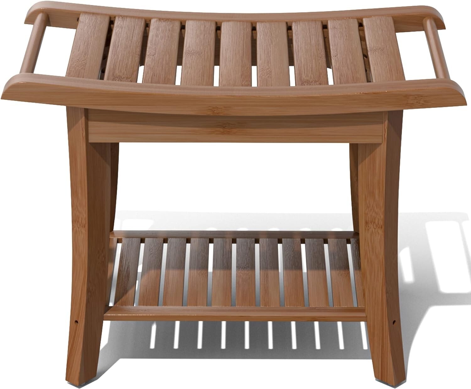 Waterproof Bamboo Shower Stool with Storage Shelf - Elegant Walnut Finish