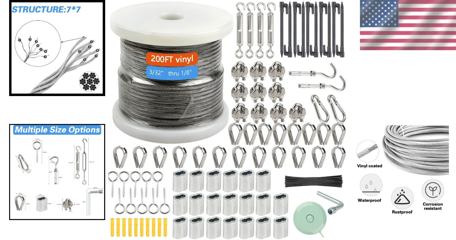 Durable Vinyl Coated 200FT Wire Rope Kit - Ideal for Garden and Outdoors
