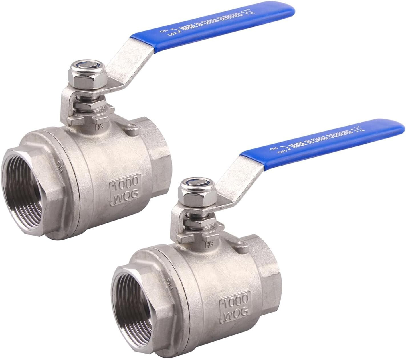 High Pressure 1-1/4" Stainless Steel Ball Valves with Insulated Handles (2-Pack)