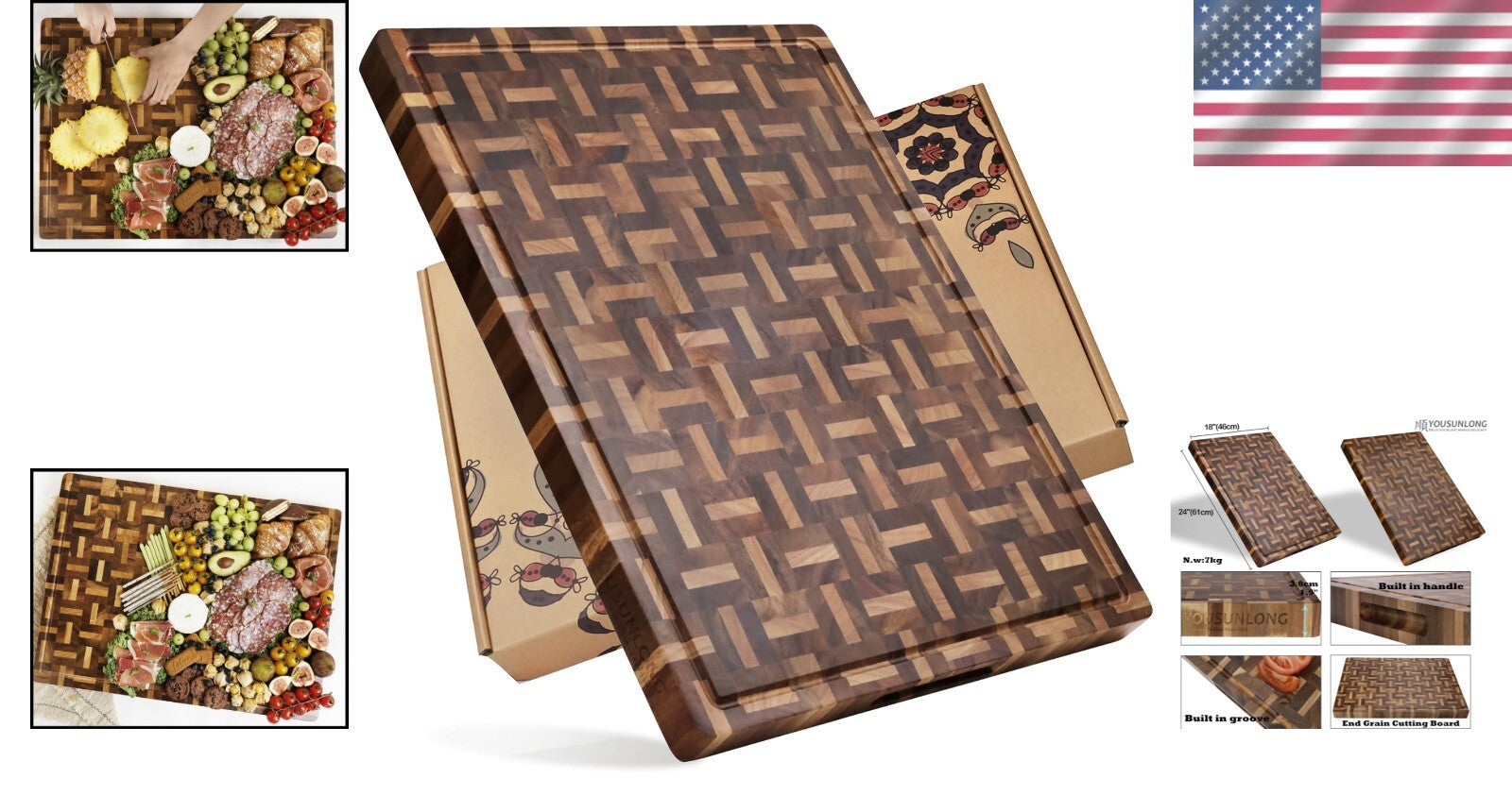 Extra Large Reversible Cutting Board - Acacia & Oak - Perfect for Meat & Cheese