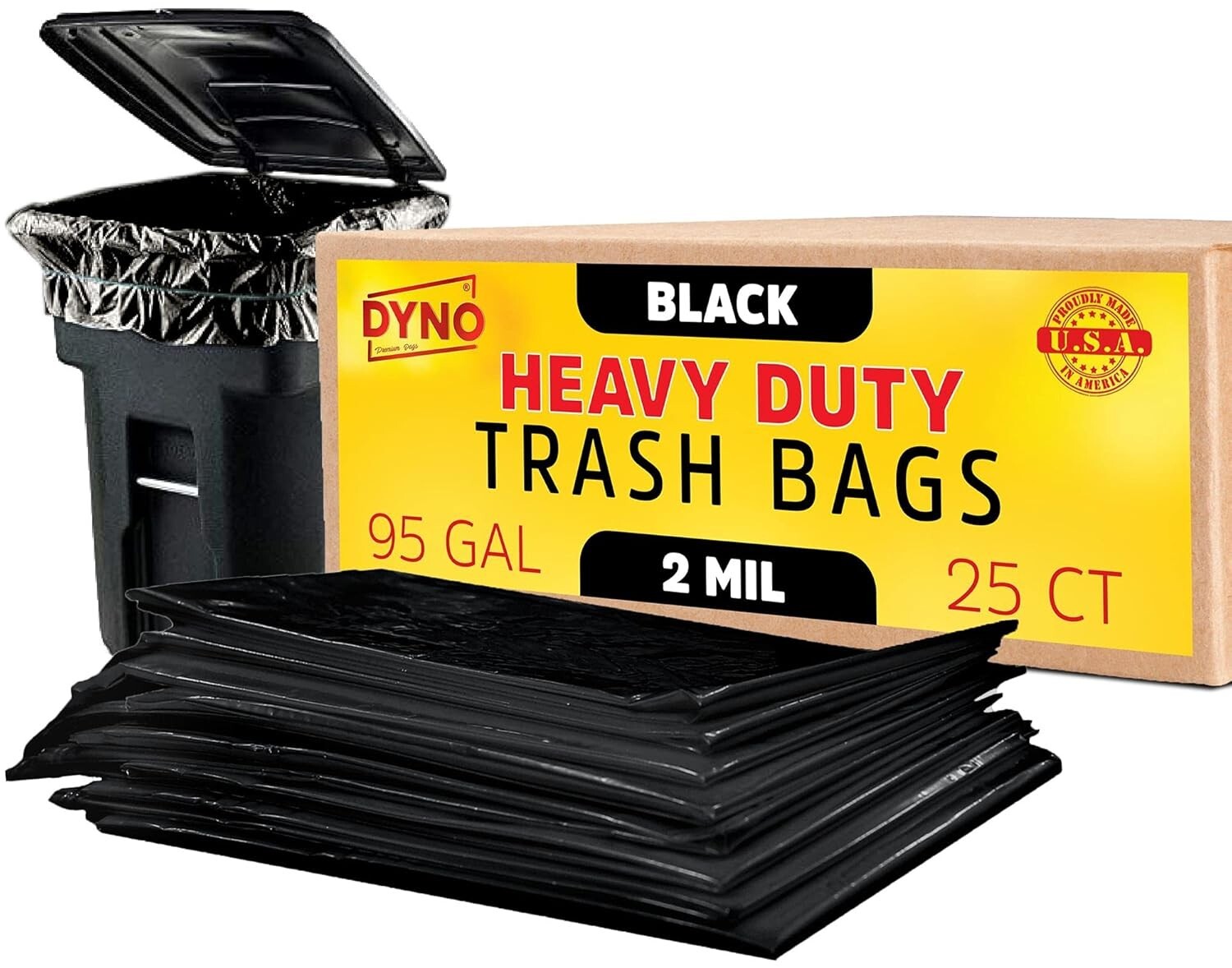 Durable 2 Mil Black Trash Bags - 25 Count for Industrial & Residential Waste