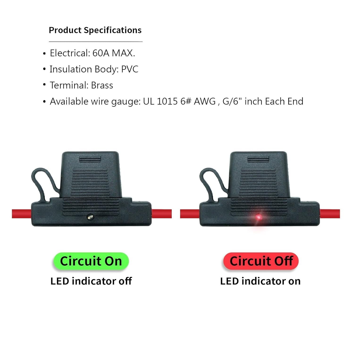 12V Waterproof In-Line Maxi Blade Fuse Holder with LED Indicator - Set of 2