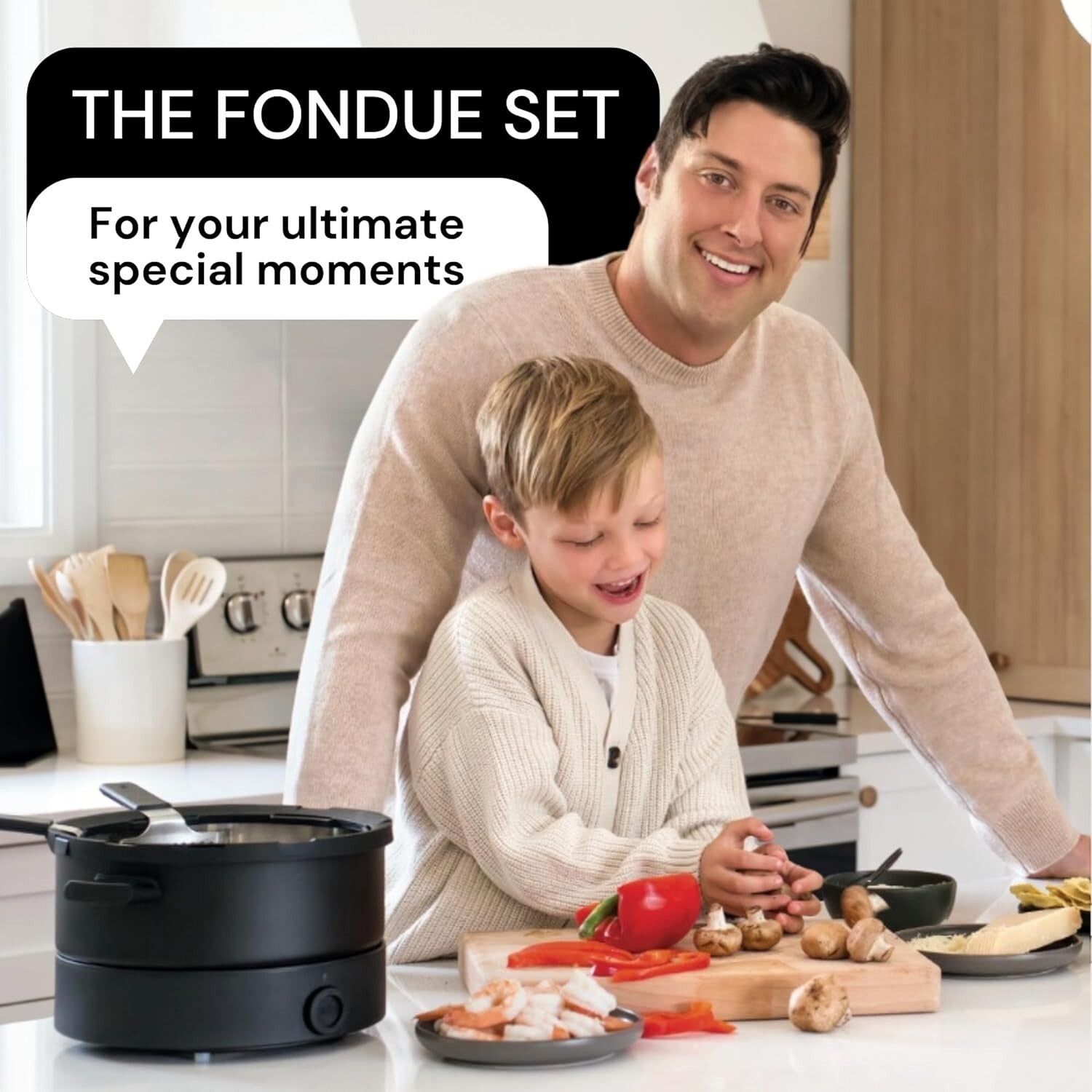 Ceramic Electric Fondue Set for Chocolate, Cheese & Broth - 6 Baskets Included