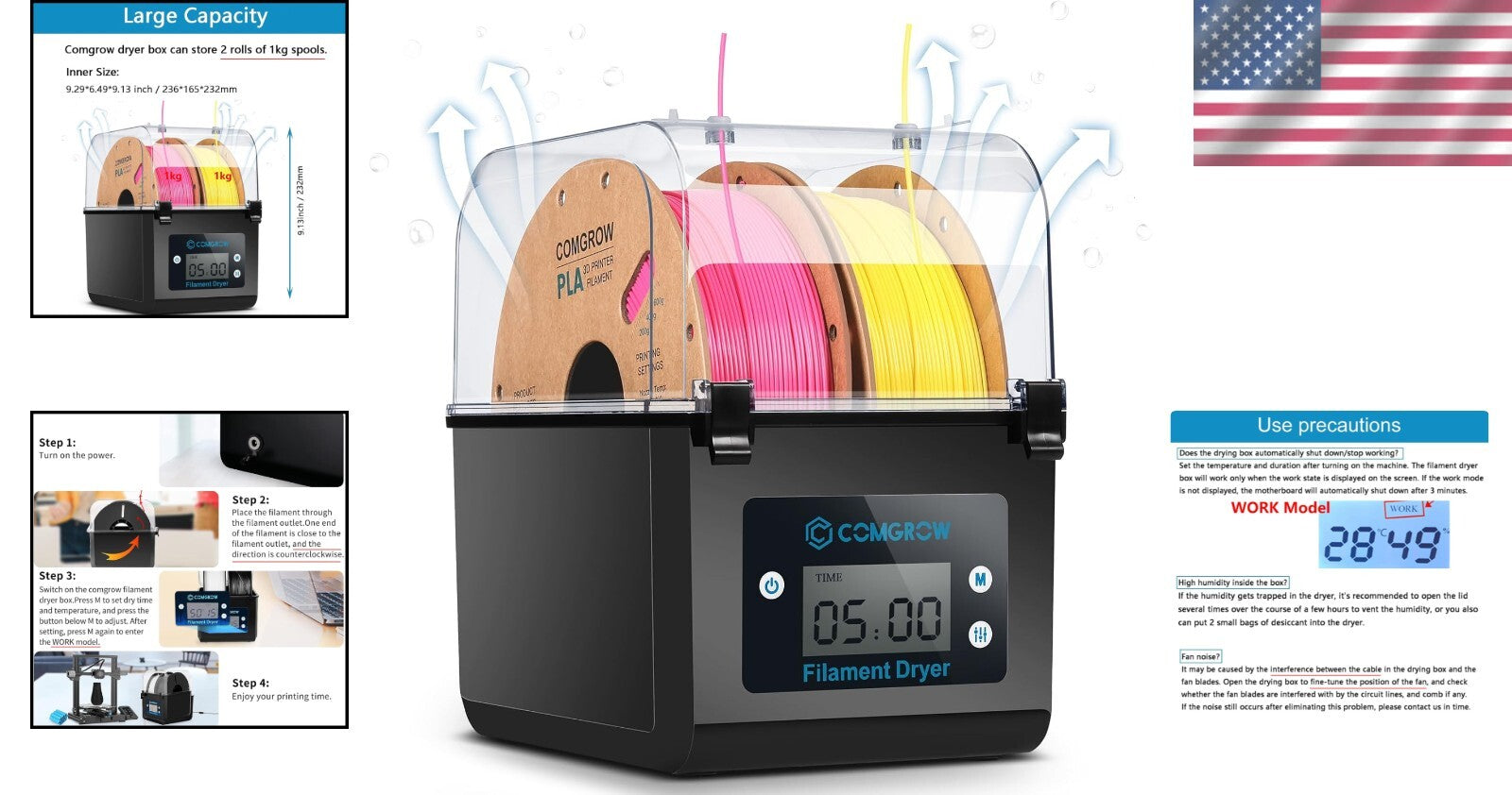 Compact 3D Printer Filament Dryer - Safe Storage for Optimal Prints