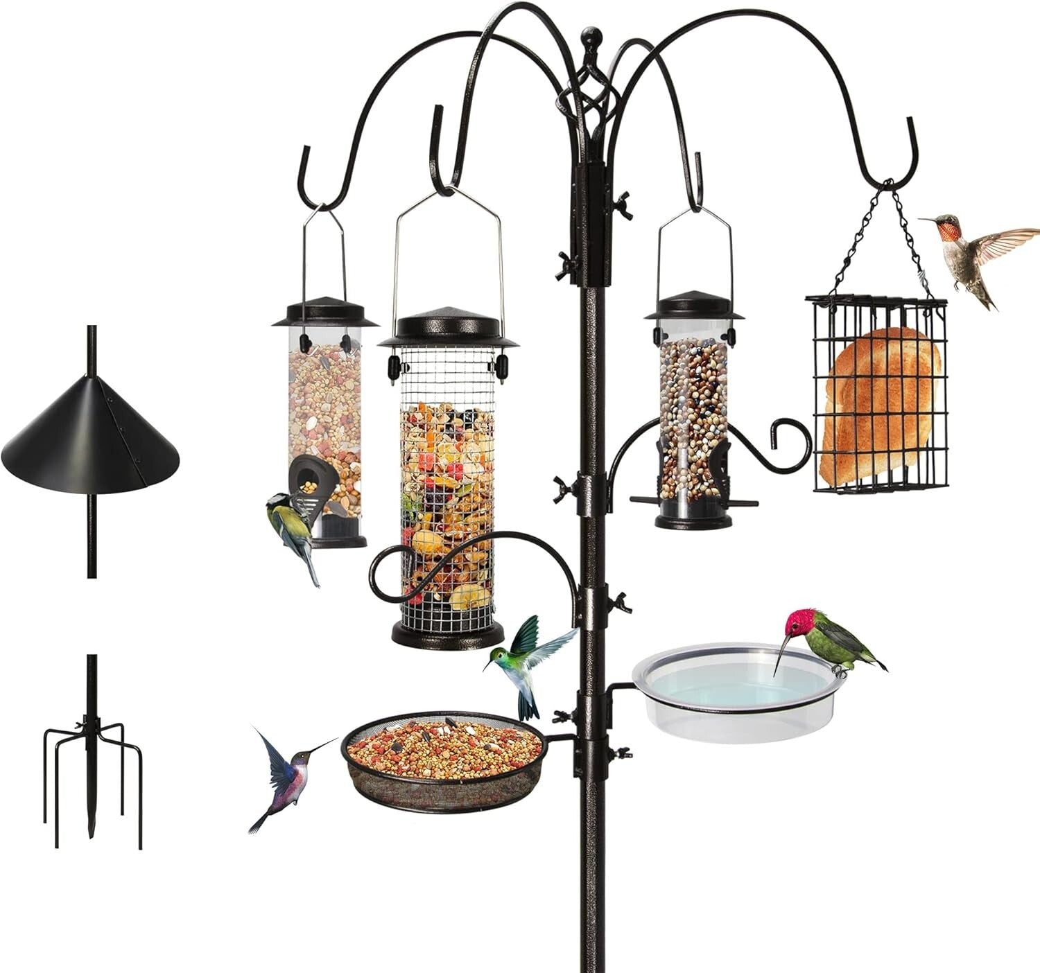 94-Inch Attracting Wild Birds Stand with 4 Feeders, Bath, & Squirrel Baffle