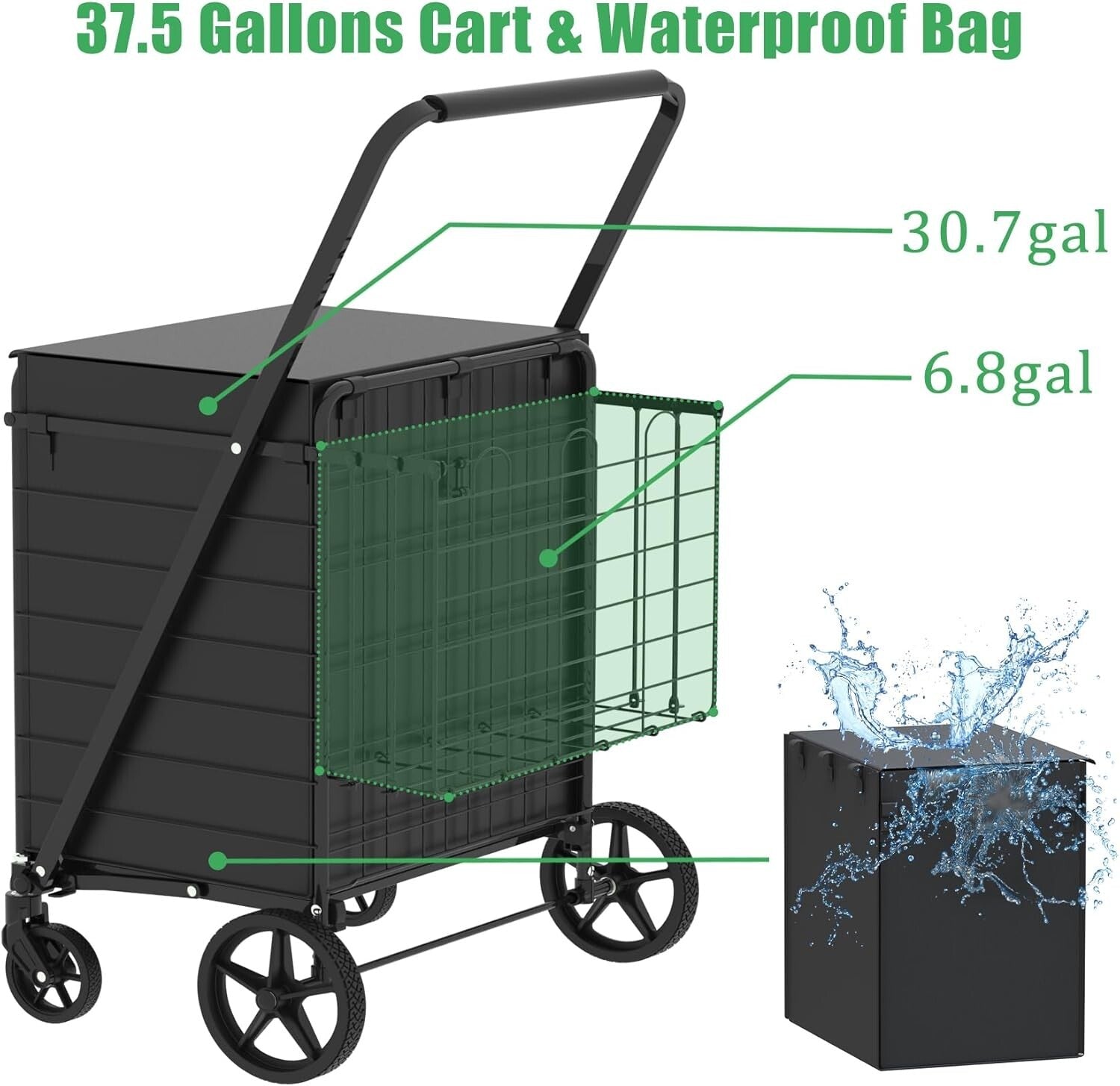 Heavy-Duty Folding Shopping Cart - 360° Swivel Wheels, Holds 440 LBS