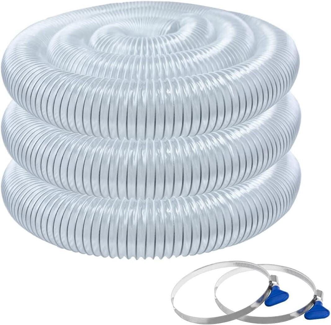 2-1/2" x 20' PVC Dust Collection Hose with 2 Stainless Steel Clamps - Worksho...