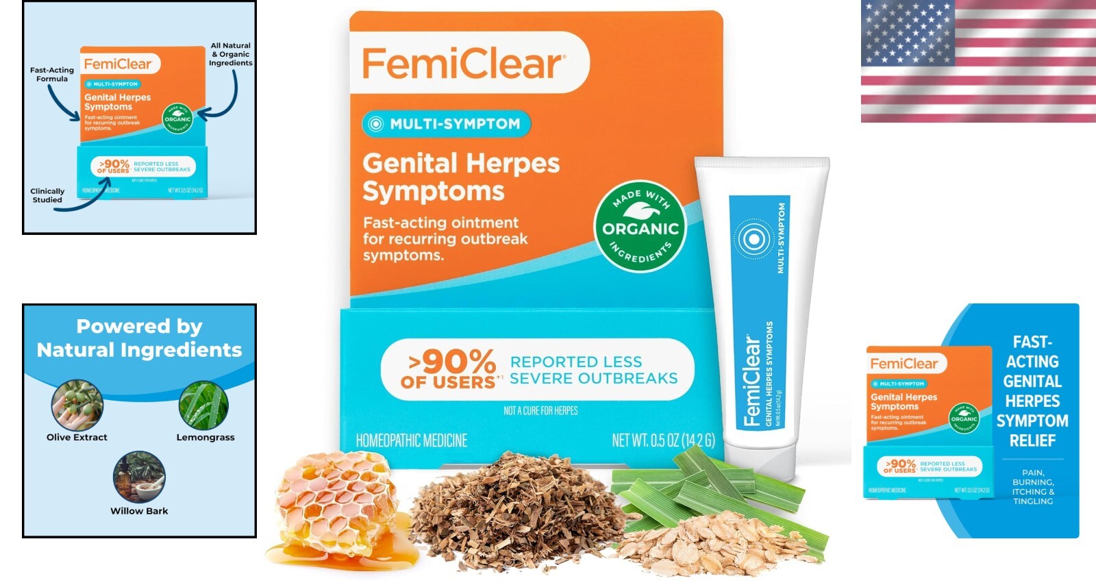 Fast-Acting Organic Ointment for Cold Sores & Herpes Symptoms - 0.5 oz Tube