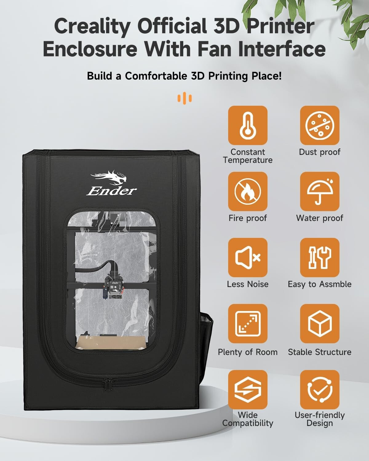 Noise-Reducing 3D Printer Dust Cover with Flame Resistance & Exhaust Interface