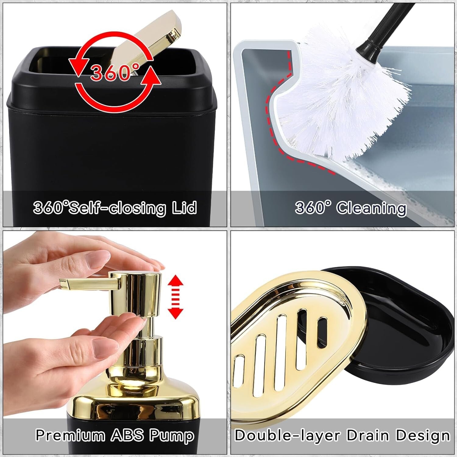 Elegant 22PC Bathroom Accessories Set in Black Ombre with Easy-Clean Features