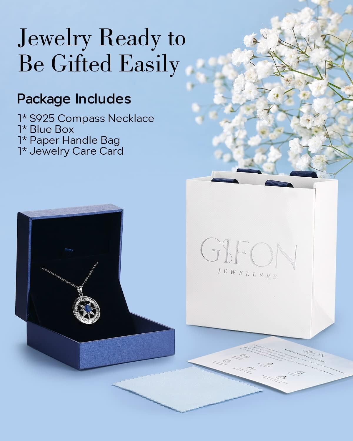 Sterling Silver Compass Necklace with Cubic Zirconia - Perfect Gift for Her