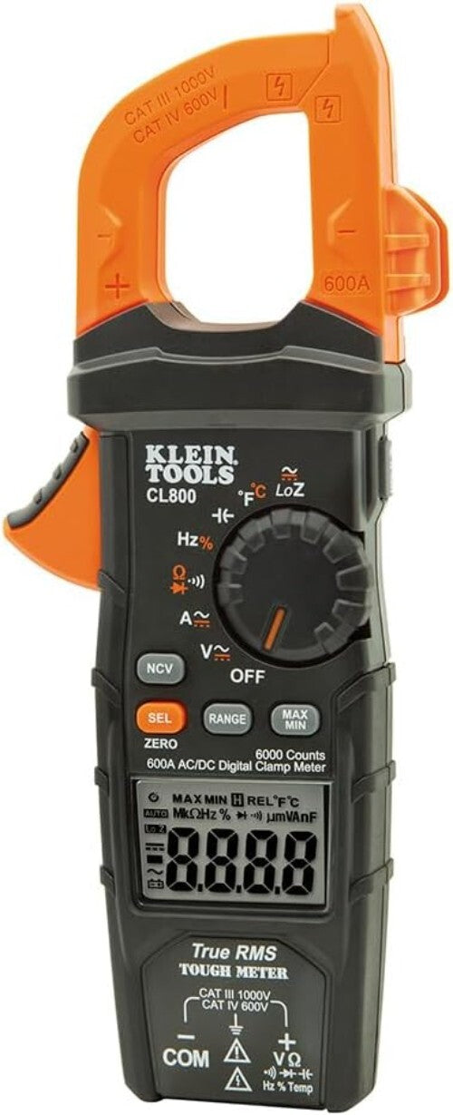Heavy-Duty Digital Clamp Meter with Integrated Worklight & Test Leads Included