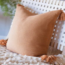 Load image into Gallery viewer, 20x20 Baked Clay Cotton Pillow Cover with Tassels - Textured Rib Knit Design